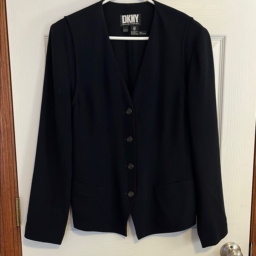 DKNY Vintage 90’s Style Women's Navy Blue V-Neck Vest Style BlazerJacket - sz 12